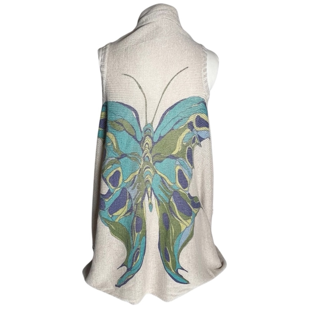 Anthropologie Sparrow knit butterfly print open front cardigan vest size S